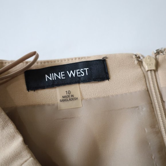 ANN TAYLOR LOFT Size 10 Maroon Beige Tan Skirt Blouse Set Sleeveless Career - Picture 12 of 14